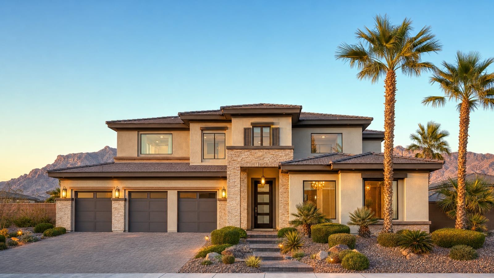 First-time buyer single-family home in North Las Vegas with a two-car garage and desert front yard at a median price point
